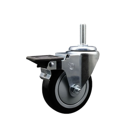 Service Caster 4 Inch Black Polyurethane Wheel Swivel 34 Inch Threaded Stem Caster with Brake SCC SCC-TS20S414-PPUB-BLK-PLB-34212
